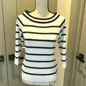 "Lauren" Ralph Lauren Blue & White Striped Boatneck Sweater-SMALL